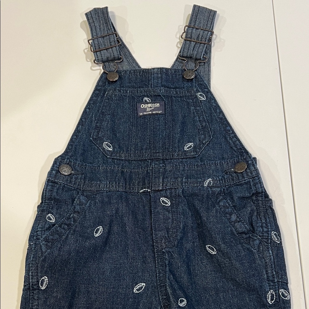 OshKosh B'gosh - Blue Chambray and Denim Overalls, White Embroidery